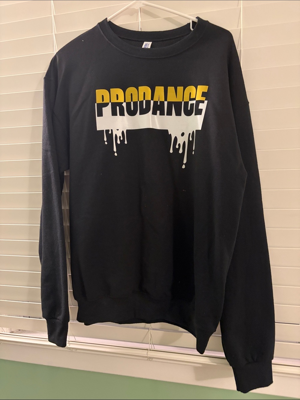 Jerzees Black Crewneck Sweatshirt with Yellow & White PRODANCE Graphic